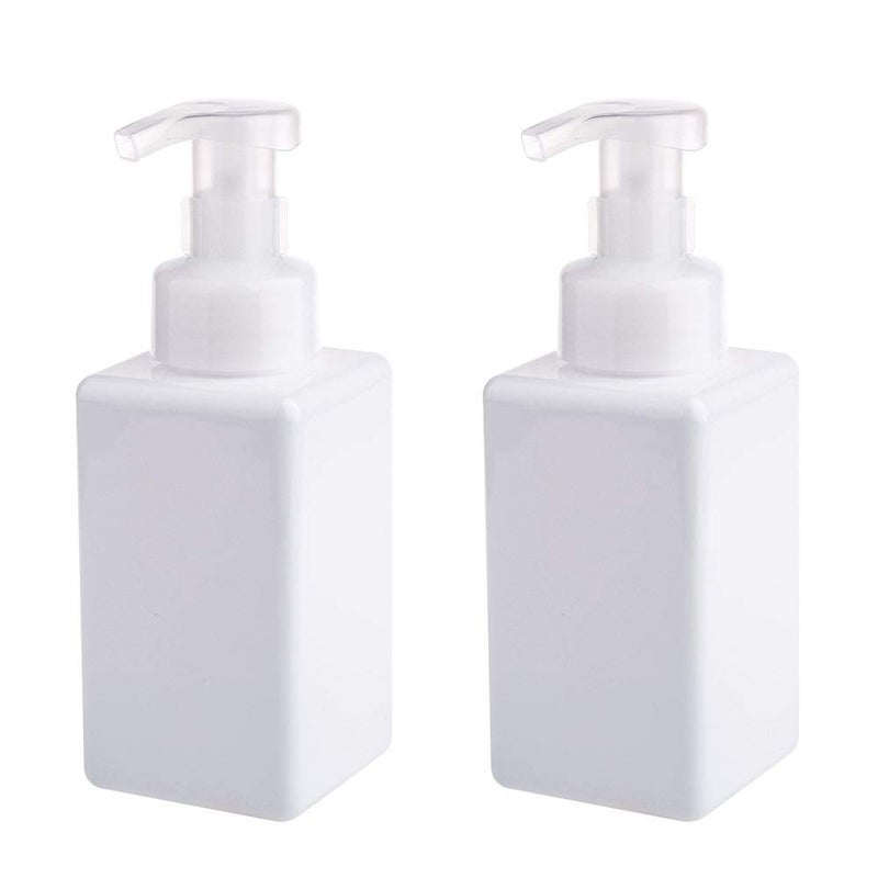 UUJOLY Foaming Soap Dispenser, 450ml (15oz) Refillable Pump Bottle Plastic for Liquid Soap, Shampoo, Body Wash (2 Pcs) (White) - Image 1